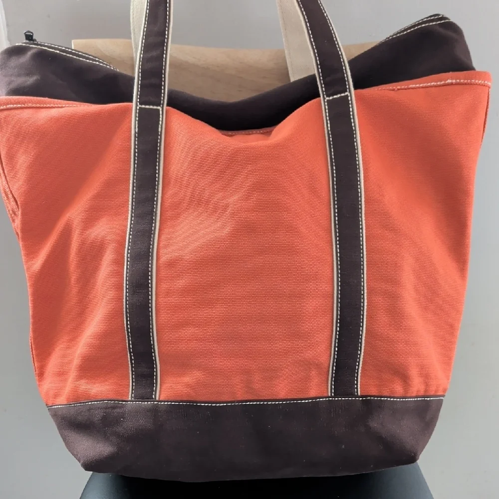 Lands' End Orange Large Canvas Zip-Top Tote EUC - Picture 4 of 9
